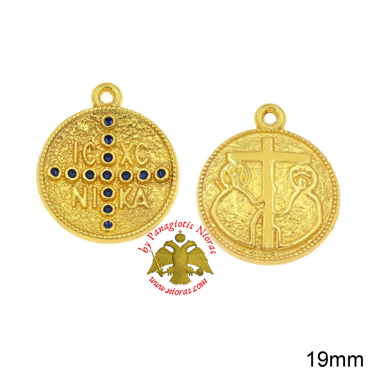 Casting Constantinato Coin Pendant GOLD PLATED BLUE - 20 pcs