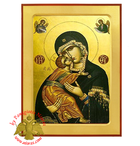 Panagia Glikofiloussa with Angels Byzantine Wooden Icon