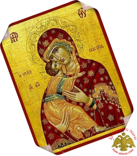 Laminated Byzantine Icon of Holy Virgin Mary Sweet Kissing - Holy Monastery of Osios Meletios