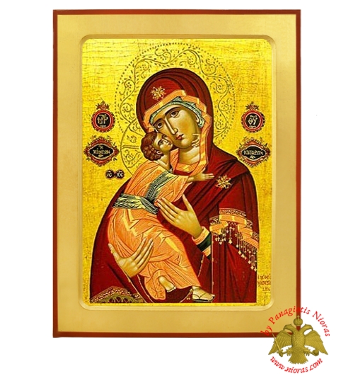 Holy Theotokos Sweet Kissing Refuge of All Wooden Byzantine Icon by Saint Meletios Monastery