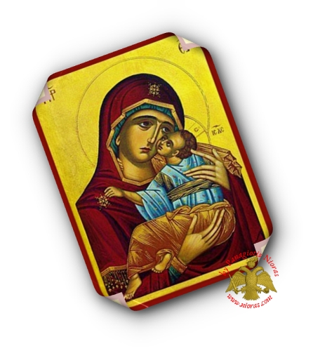 Laminated Byzantine Icon of Holy Virgin Mary Sweet Kissing - Nun Kassiani
