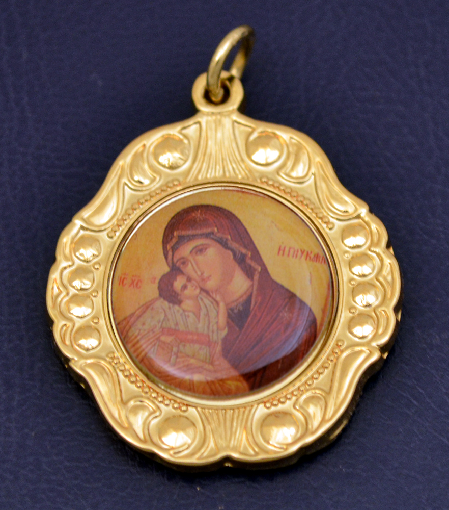 Orthodox Bell Shaped Metal Icon Hanging Theotokos Holy Virgin Mary Icon