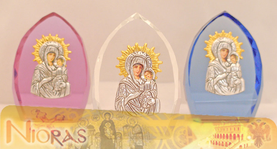 Silver Plated Theotokos Icon on Crystal D
