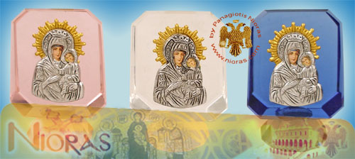 Silver Plated Theotokos Icon on Crystal G