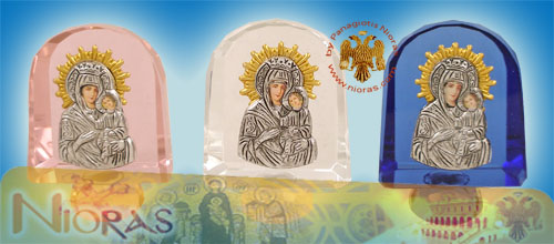 Silver Plated Theotokos Icon on Crystal H