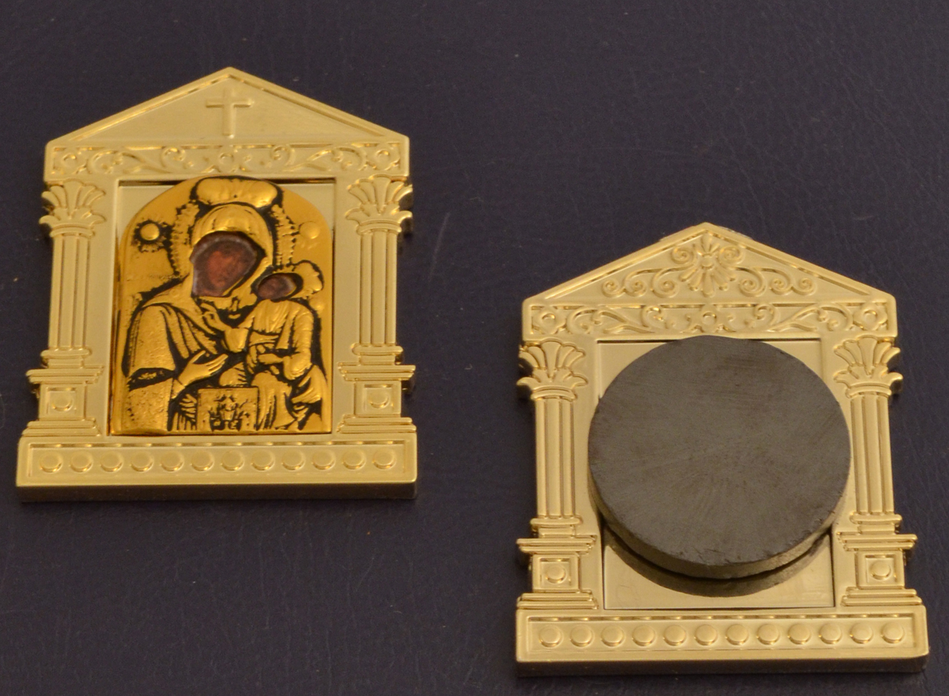 Orthodox Icon Mangets Metal Church Design Theotokos Ekatontapiliani of Paros Gold Plated