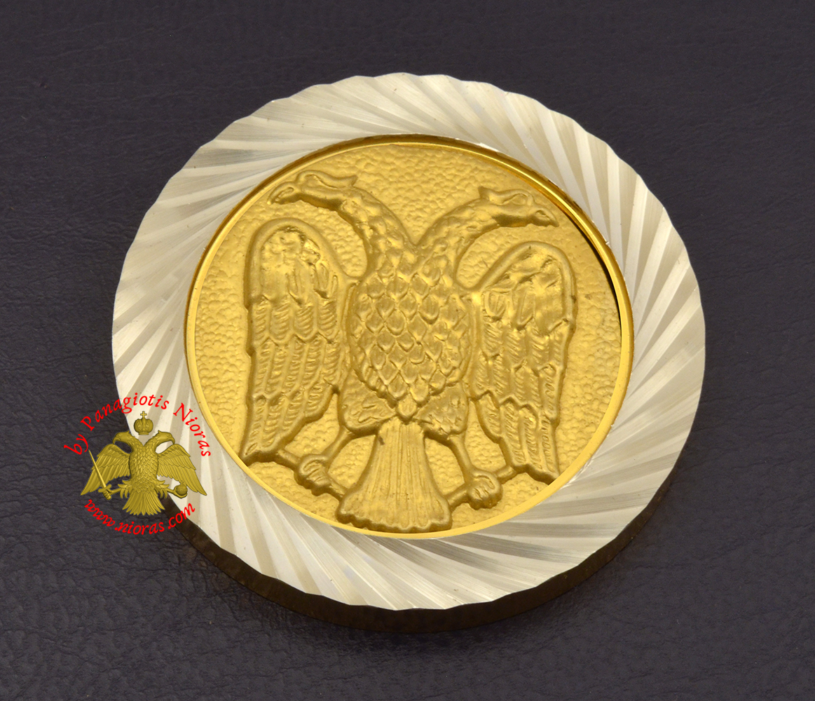 Magnetic Orthodox Icon Byzantine Eagle in Diamond Cut Golden Aluminum Frame 46mm