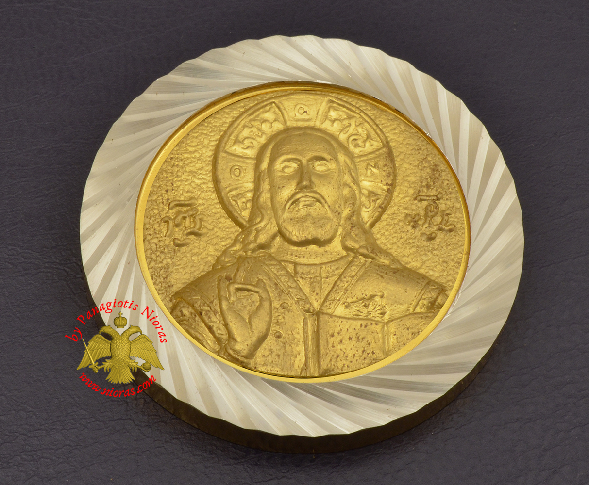 Magnetic Orthodox Icon Jesus Christ in Diamond Cut Golden Aluminum Frame 46mm