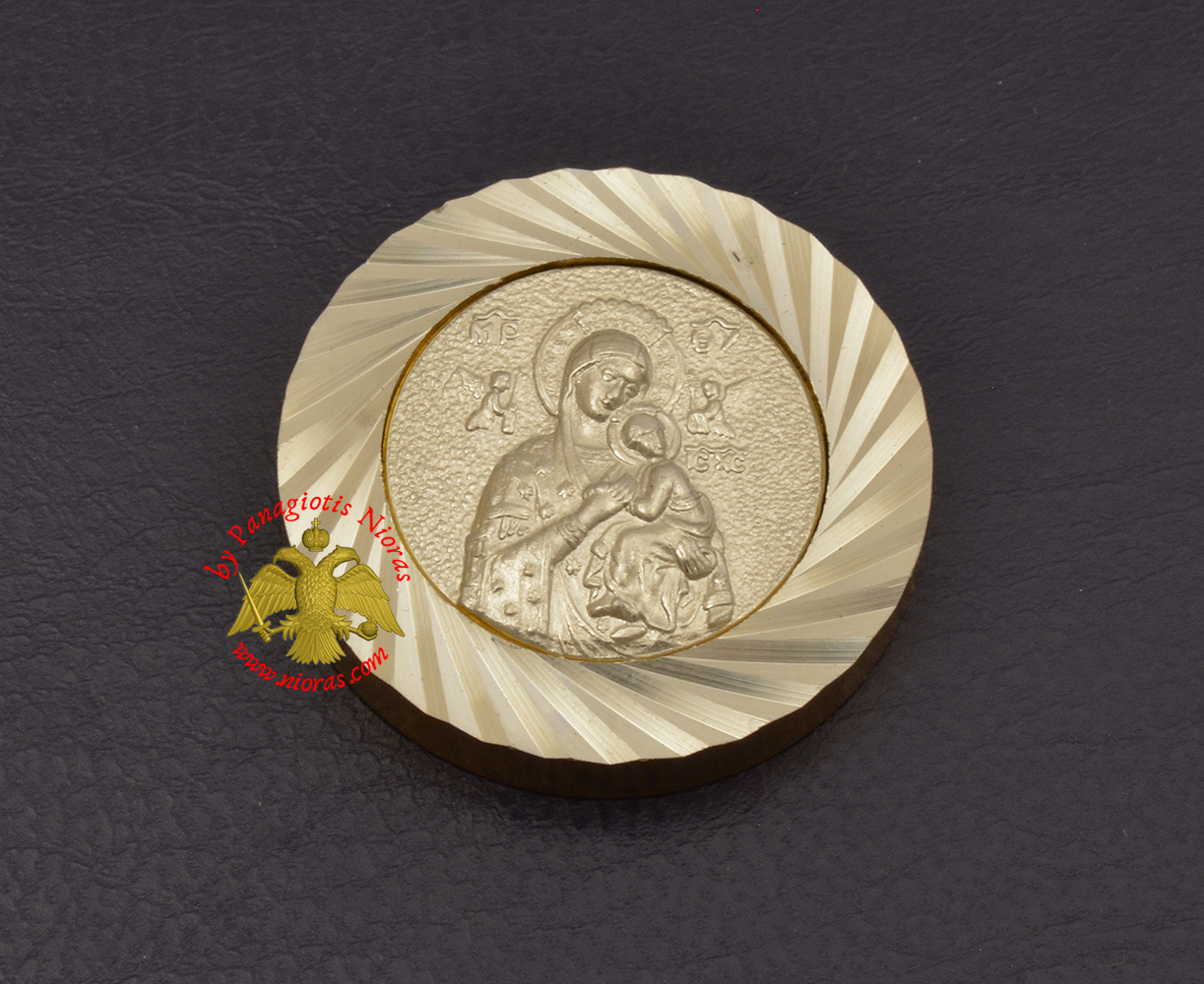 Magnetic Orthodox Icon Theotokos Panagia in Diamond Cut Golden Aluminum Frame 33mm