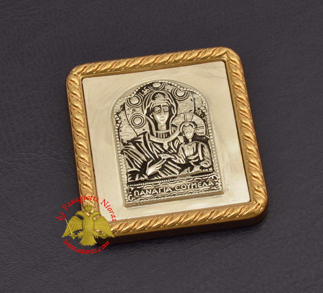 Magnetic Orthodox Icon Theotokos Panagia Soumela in Golden Frame 35x40mm