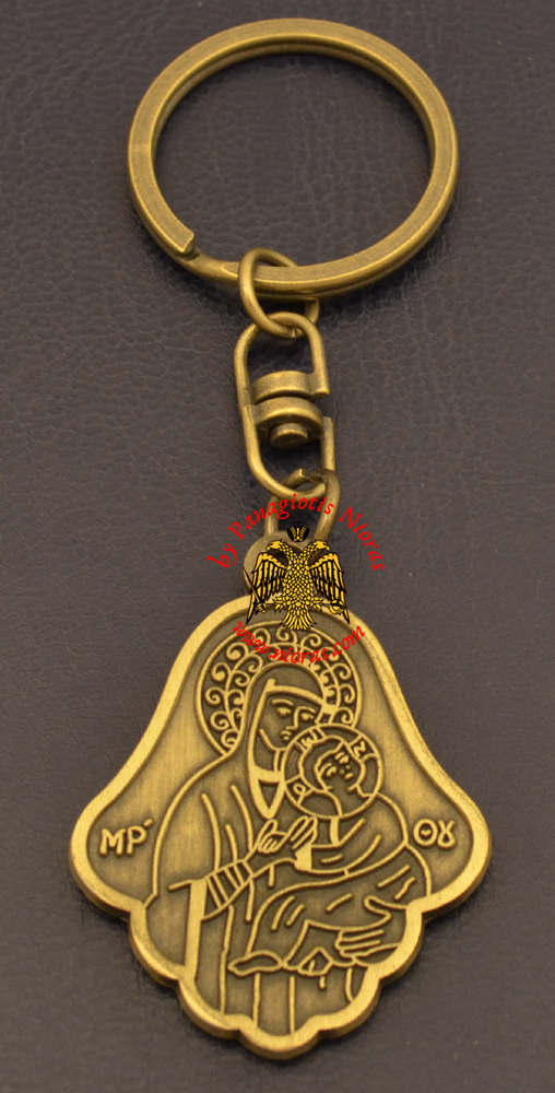 Orthodox Theotokos Icon Bell Shaped Antique Key Ring
