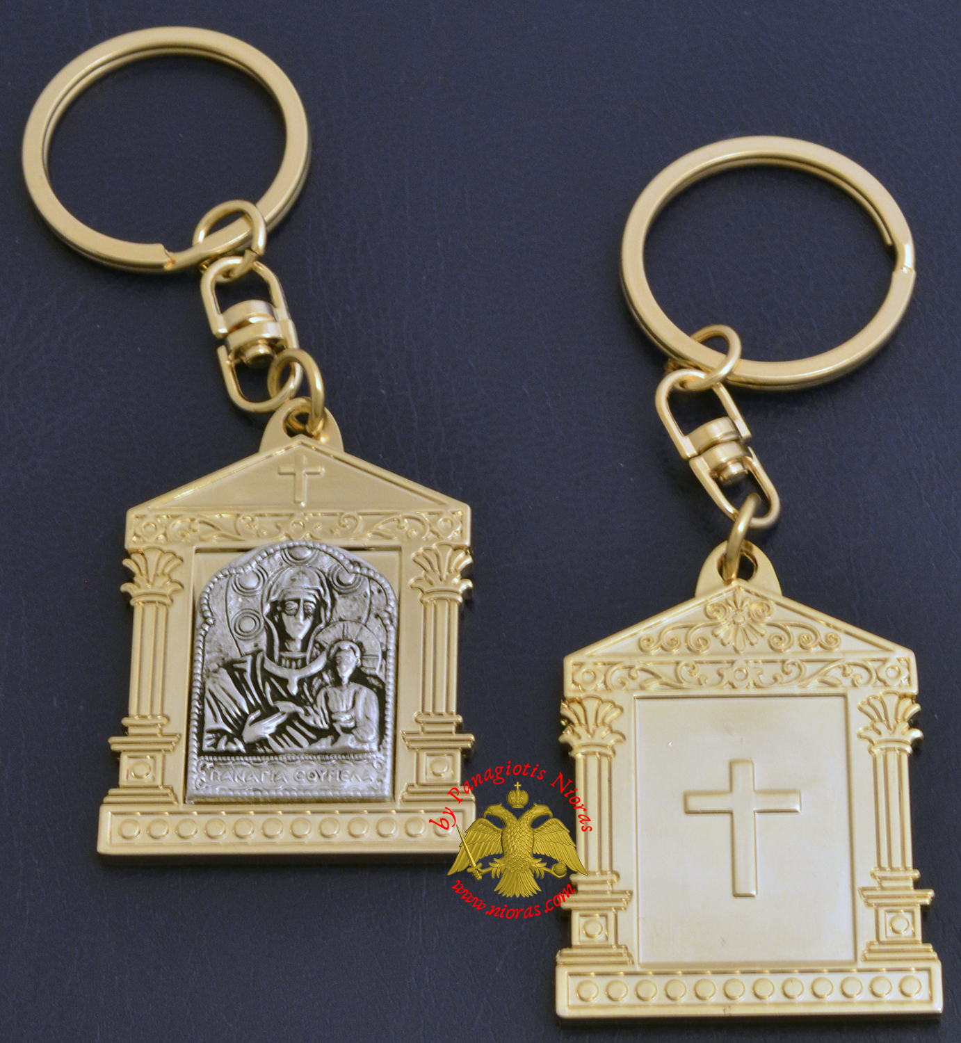 Orthodox Metal Keyring Church Design Gold Plated Theotokos Soumela Holy Icon