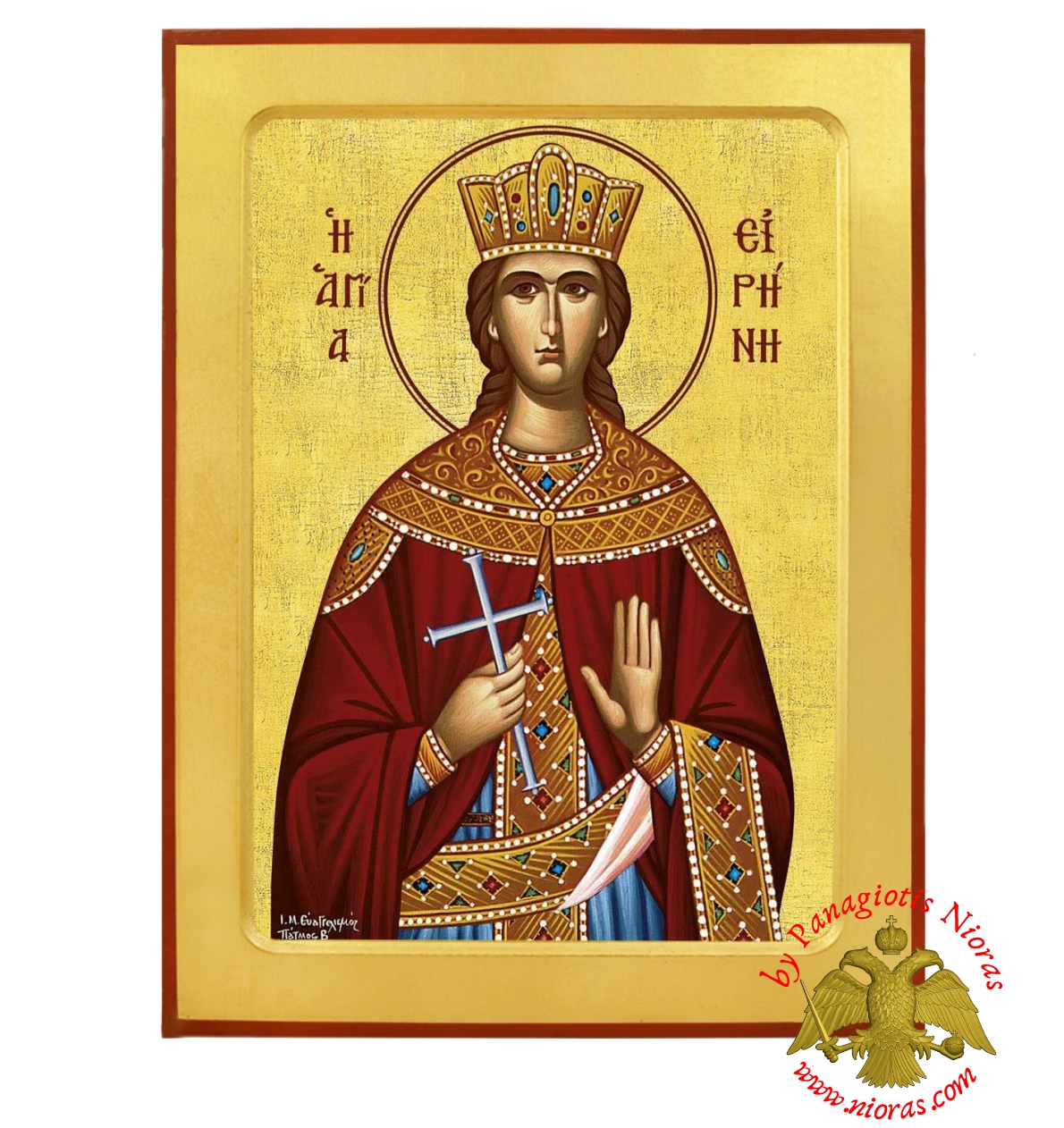 Saint Irene The Great Martyr wooden byzantine icon By Nun Kassiani