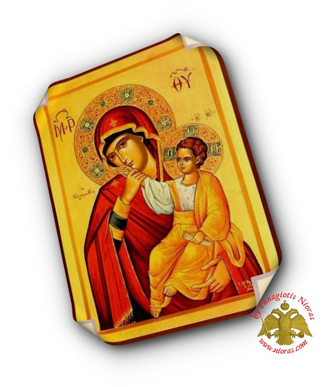 Laminated Byzantine Icon of Holy Virgin Mary Paramithia