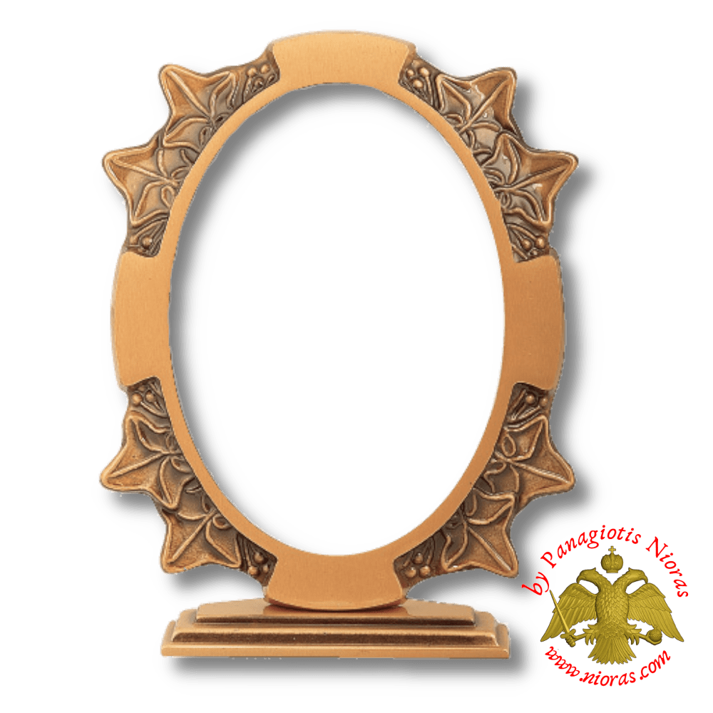 Cenotaph Bronze Metal Frame 11x15cm Oval for Cemetery Vine Design With Base