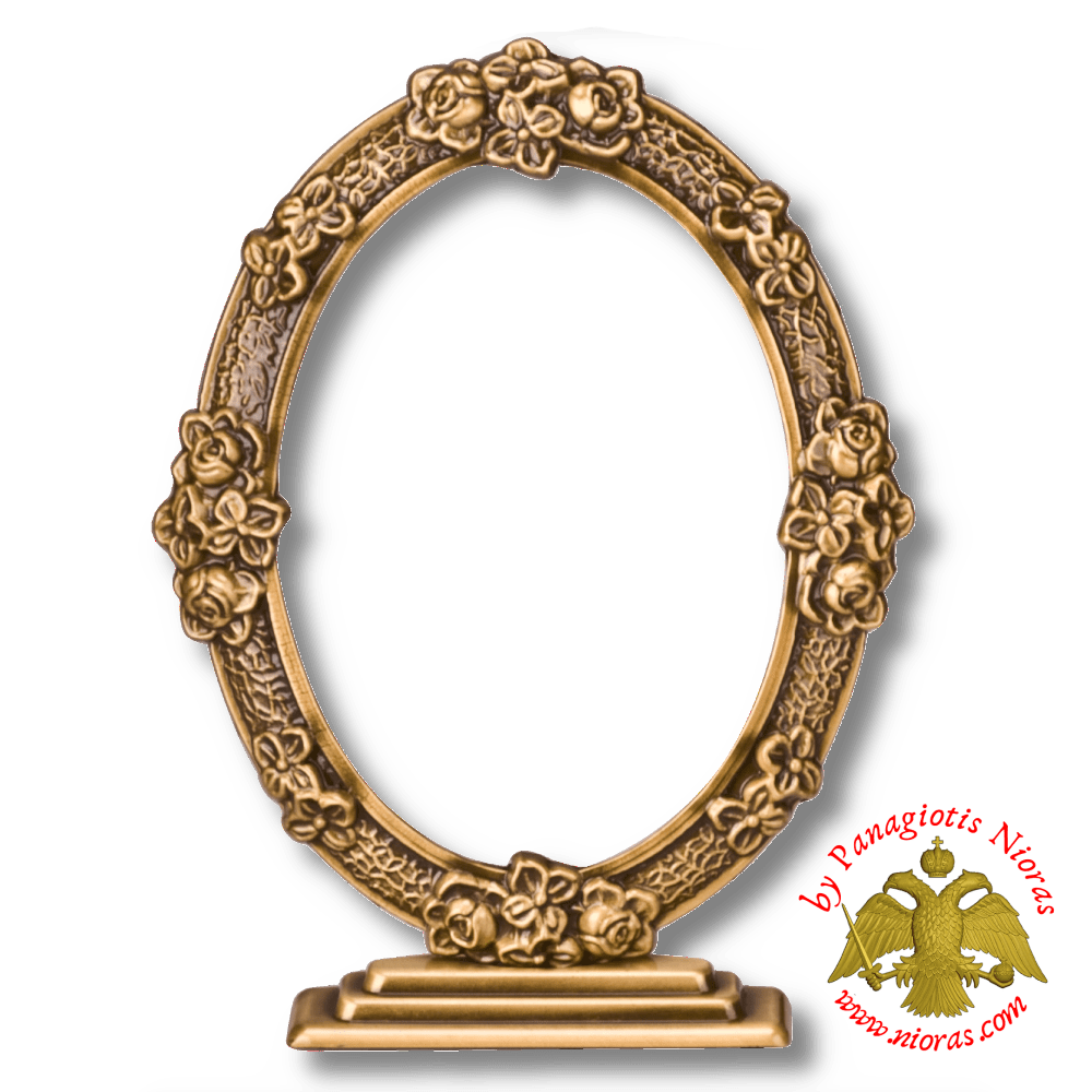 Cenotaph Oval Flowers Style Bronze Metal Frame 13x18cm for Cemetery with Standing Base