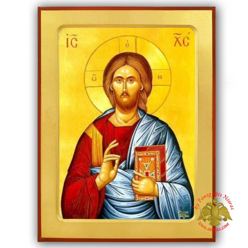 Christ Blessing Monk Nikon, Mount Athos Byzantine Wooden Icon
