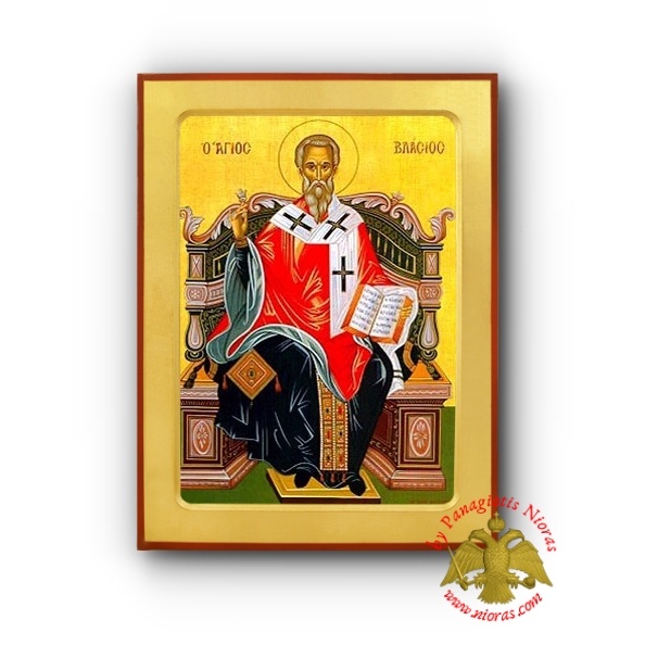 Saint Blaise Enthroned Byzantine Wooden Icon