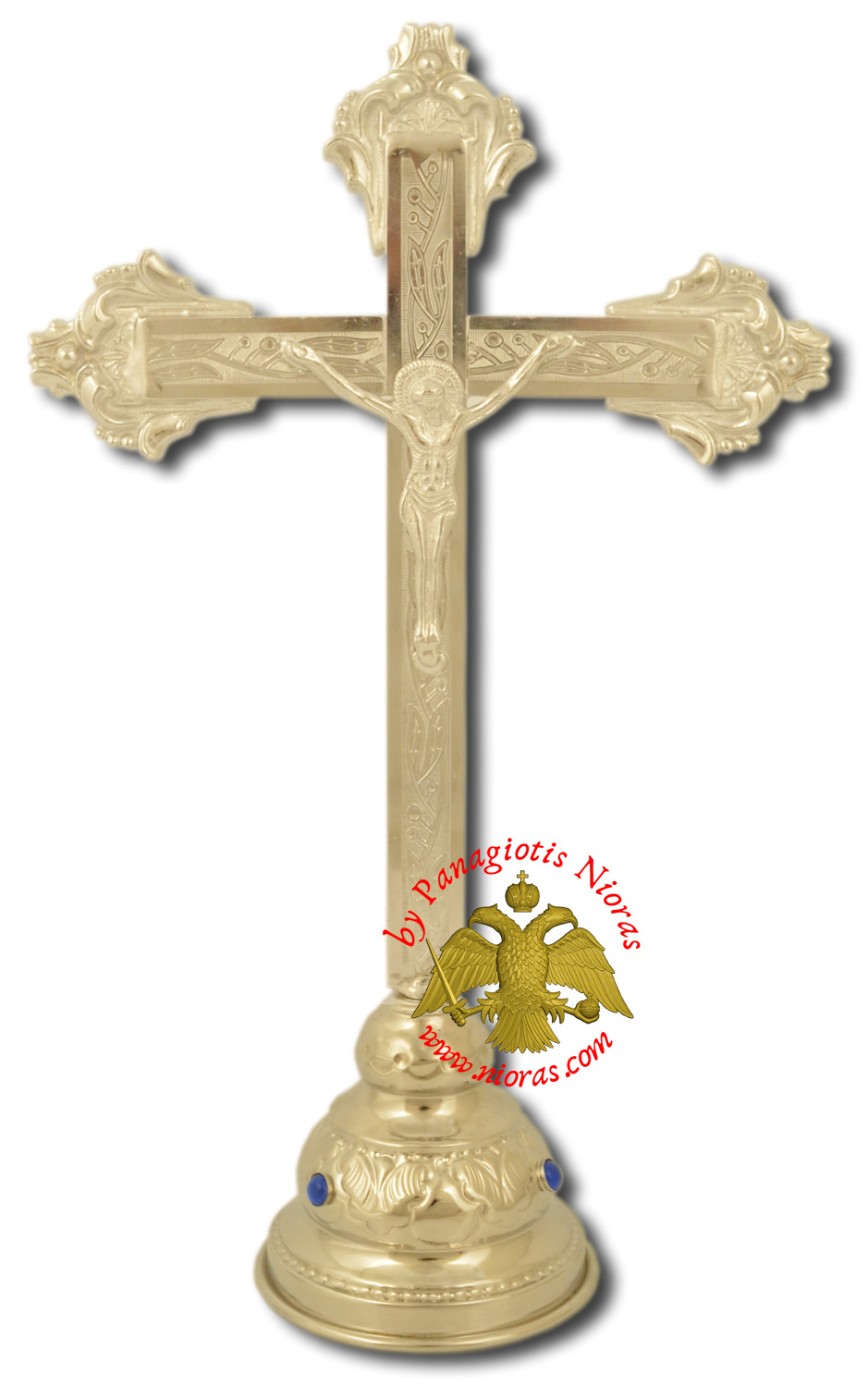 Decorated Metal Cross Jesus with Base Nickel 14x30cm