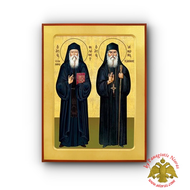 Saint James Tsalikes and Saint Filotheos Zervakos  Byzantine Wooden Icon of Euboea