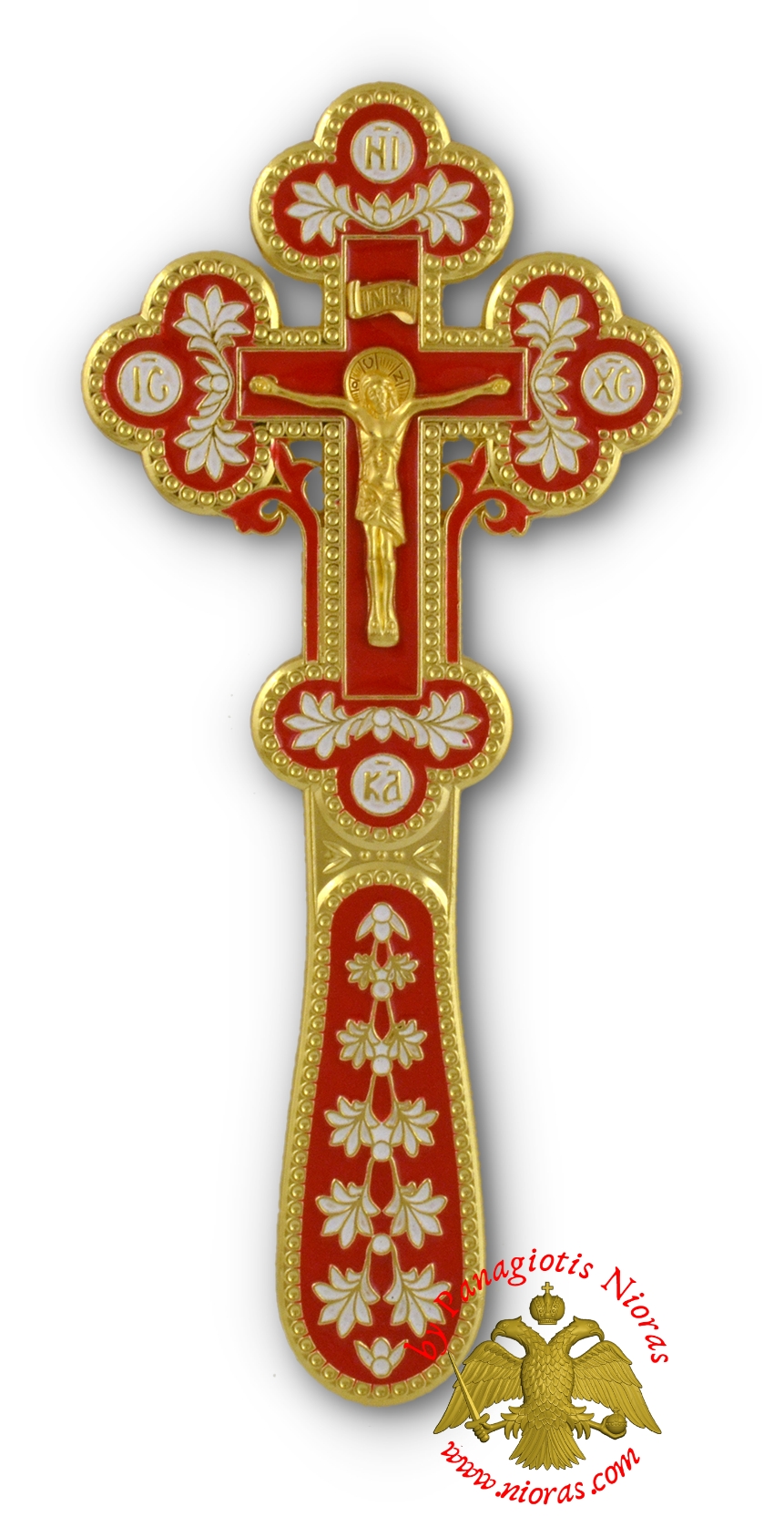 Orthodox Blessing Cross Enamel Red Coloring Gold Plated 10x22cm