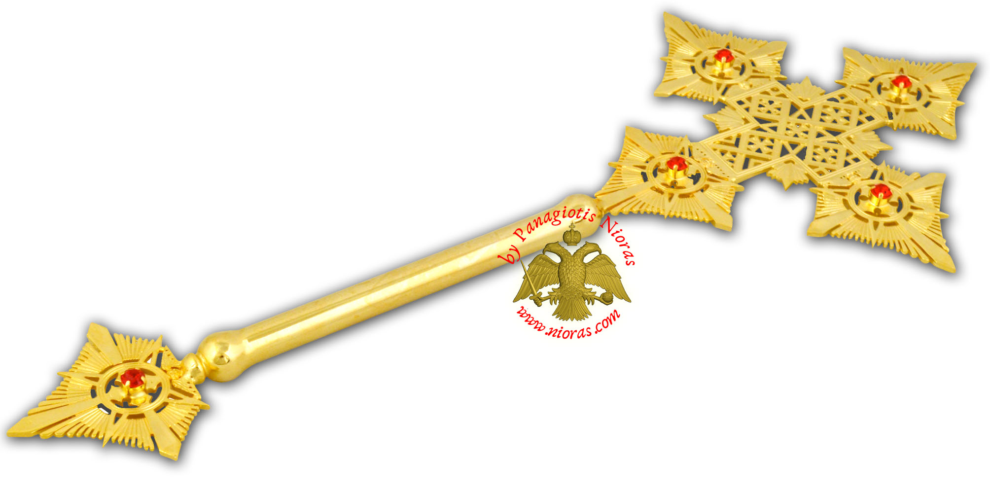Metal Coptic Ethiopian Blessing Cross Gold Plated 14x29cm Offered in Velvet Case