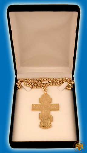 Pectoral Engraved Cross Gold Plated Russian Style 4x6.5cm