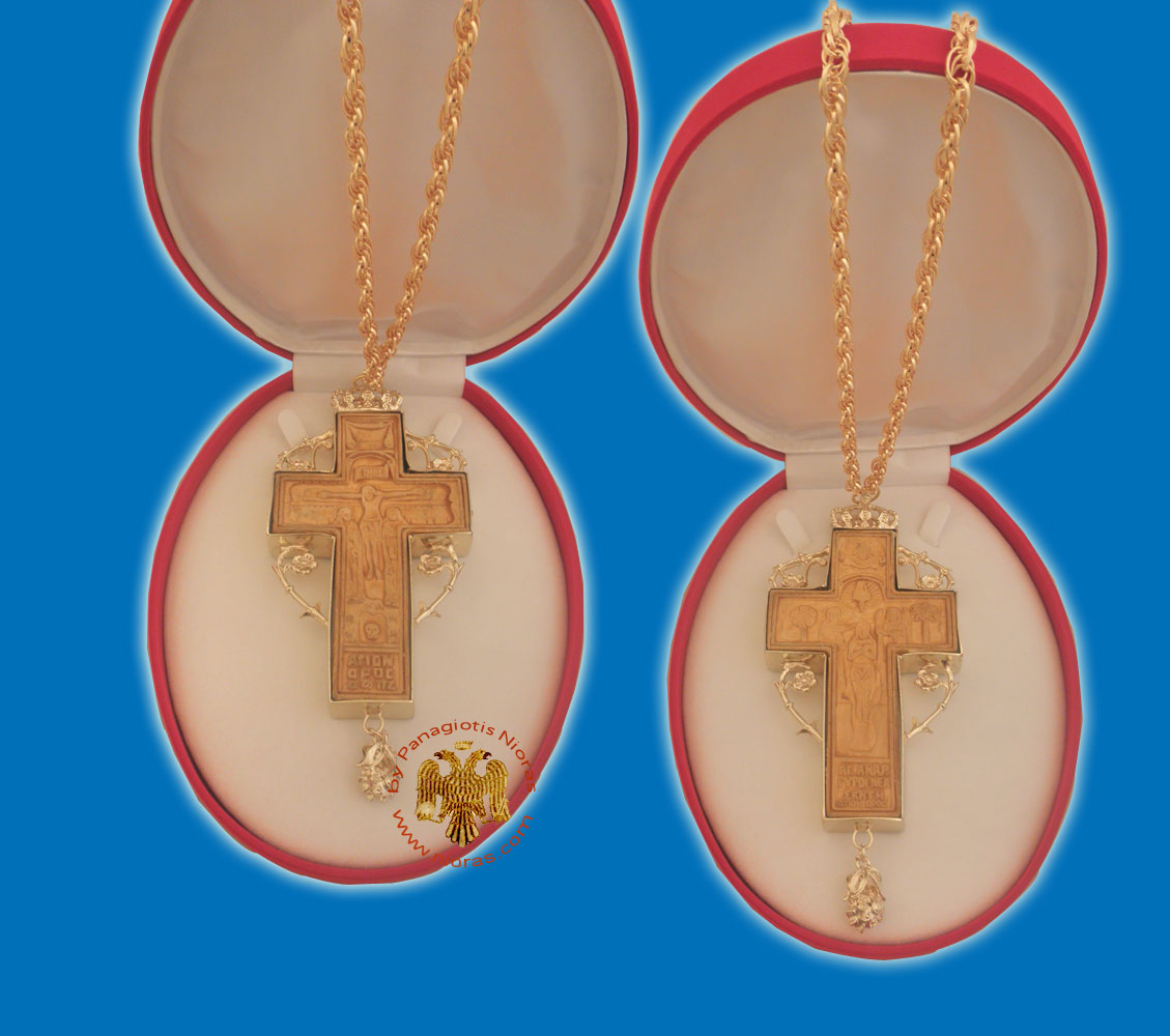 Orthodox Pectoral Wooden Cross Gold Plated for Priest