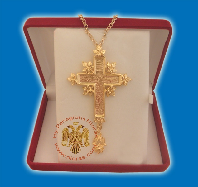 Pectoral Cross for Priest Gold Plated Engraved Crucifixion in the Front 7x10cm