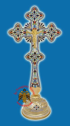 Blessing Cross Gold Plated Enamel with Standing Base