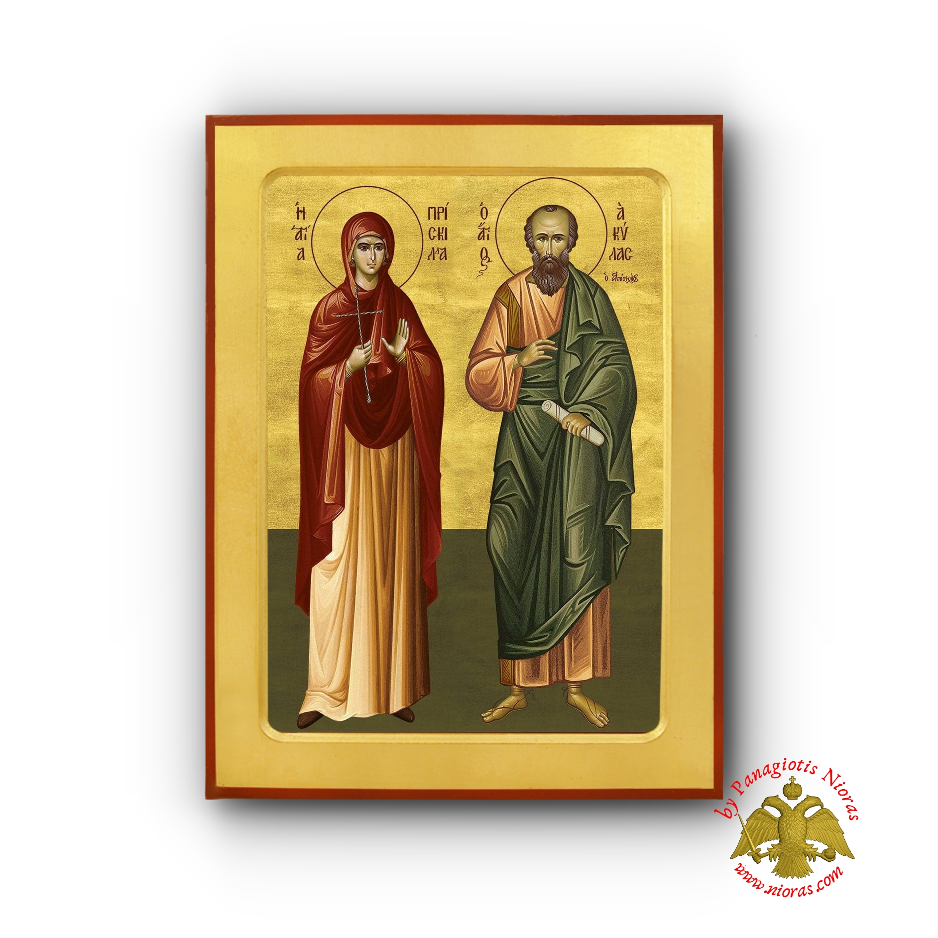 Saints Apostle Aquila and Priscilla Byzantine Wooden Icon