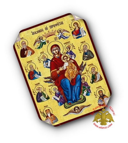 Laminated Byzantine Icon Theotokos Entrhoned with Prophets