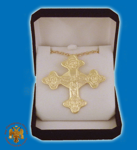 Pectoral Engraved Cross Gold Plated Byzantine Style 4.5x6.5cm