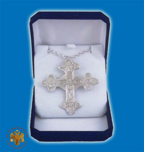 Pectoral Engraved Cross Silver Plated Byzantine Style 5x6.5cm