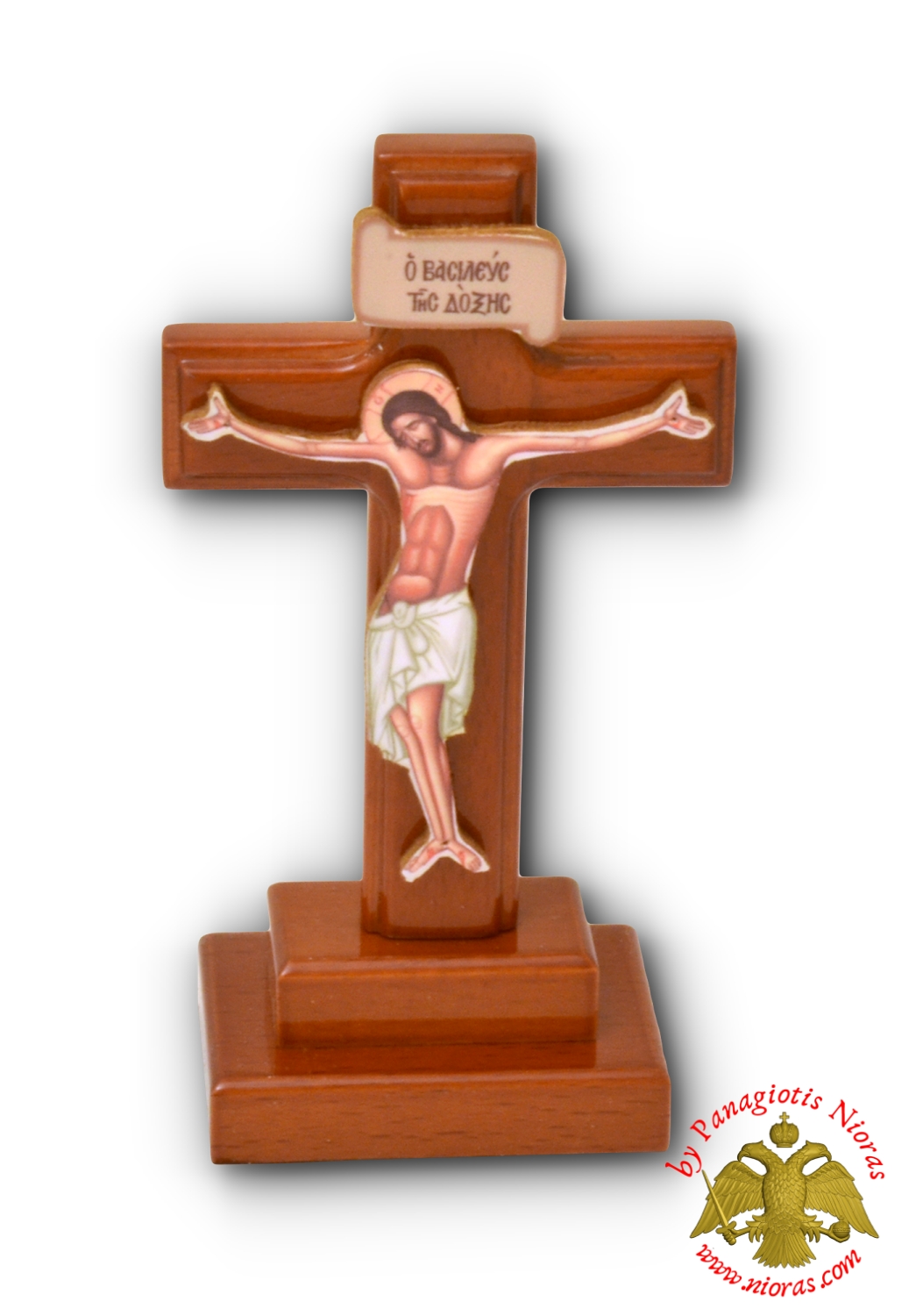 Wooden Cross With Base 6x9cm Cherry Brown Polished