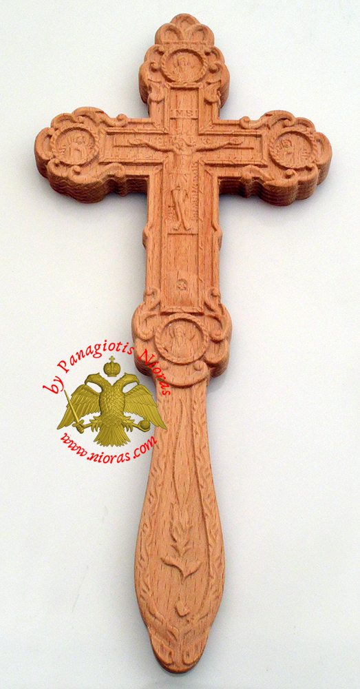 Blessing Orthodox Wood Carved Byzantine Cross With Apostles Double Sided 12x26cm