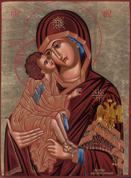 Holy Virgin Mary Panagia Ntonskagia Byzantine Wooden Icon on Canvas