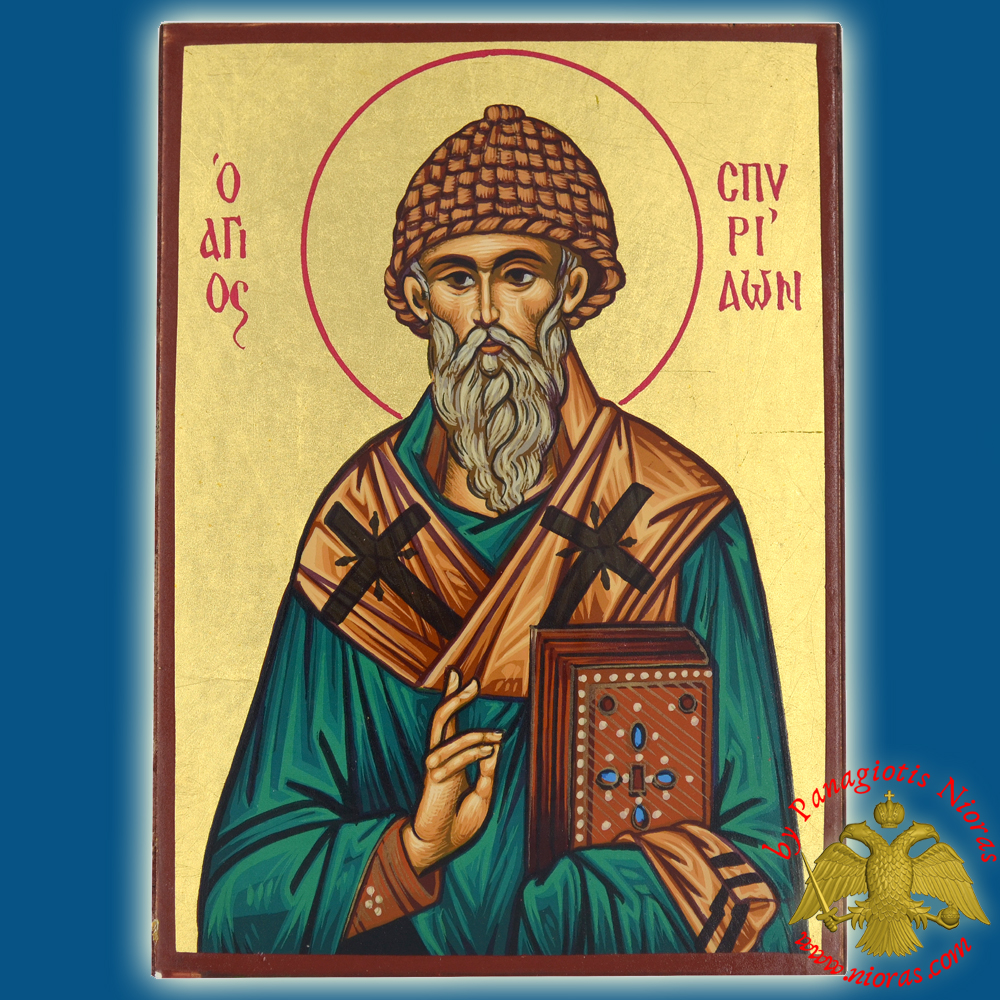 Saint Spyridon of Corfu Byzantine Wooden Icon on Canvas