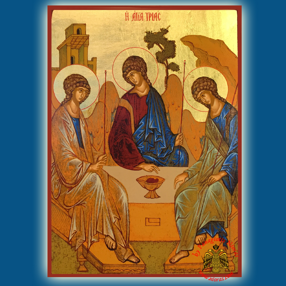 The Holy Trinity Andrei Rublev Old Testament Byzantine Wooden Icon on Canvas