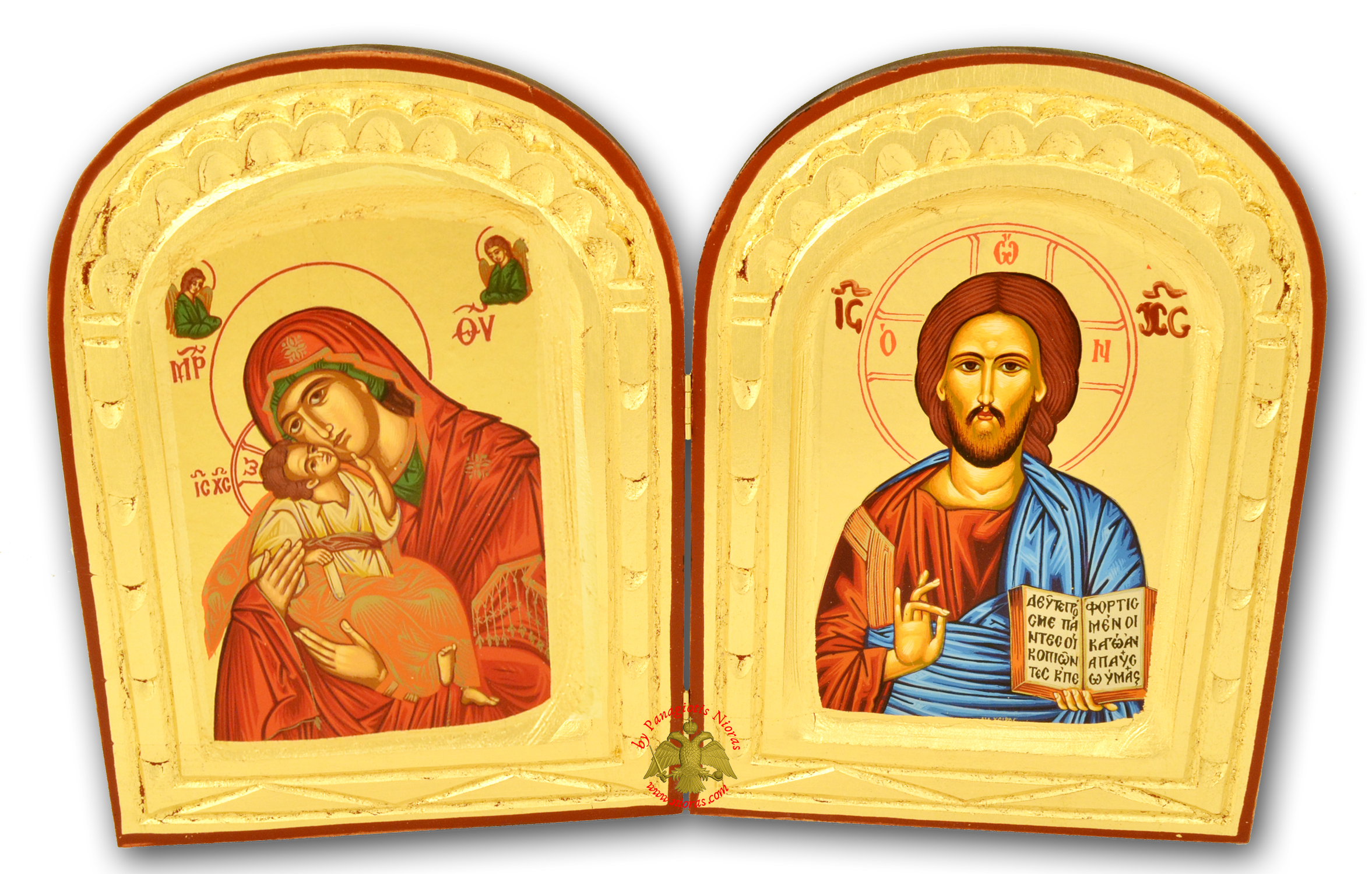 Orthodox Diptych Canvas Icon on Natural Wood 24x36cm