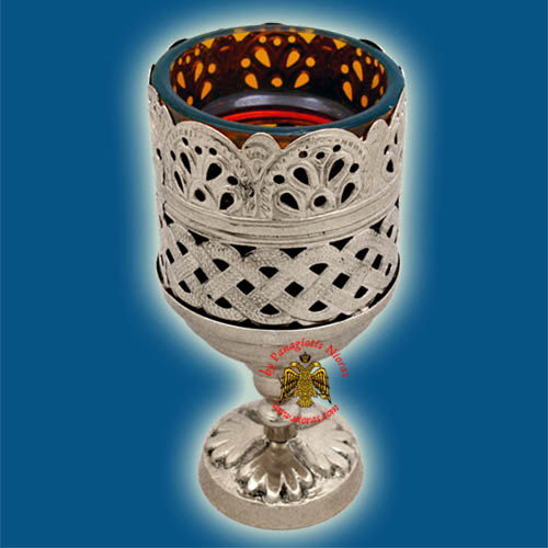 Orthodox Standing Vigil Oil Candle Lace Nickel Plated