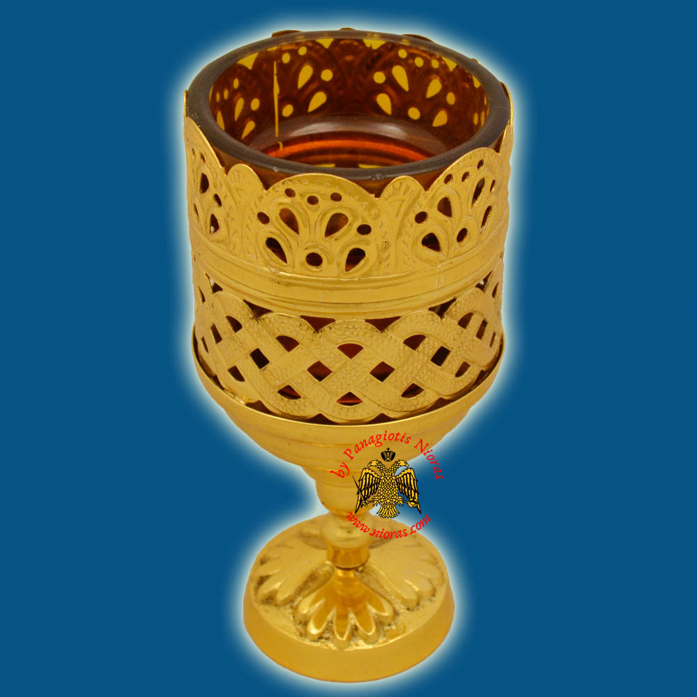 Orthodox Standing Vigil Oil Candle Lace Brass GP
