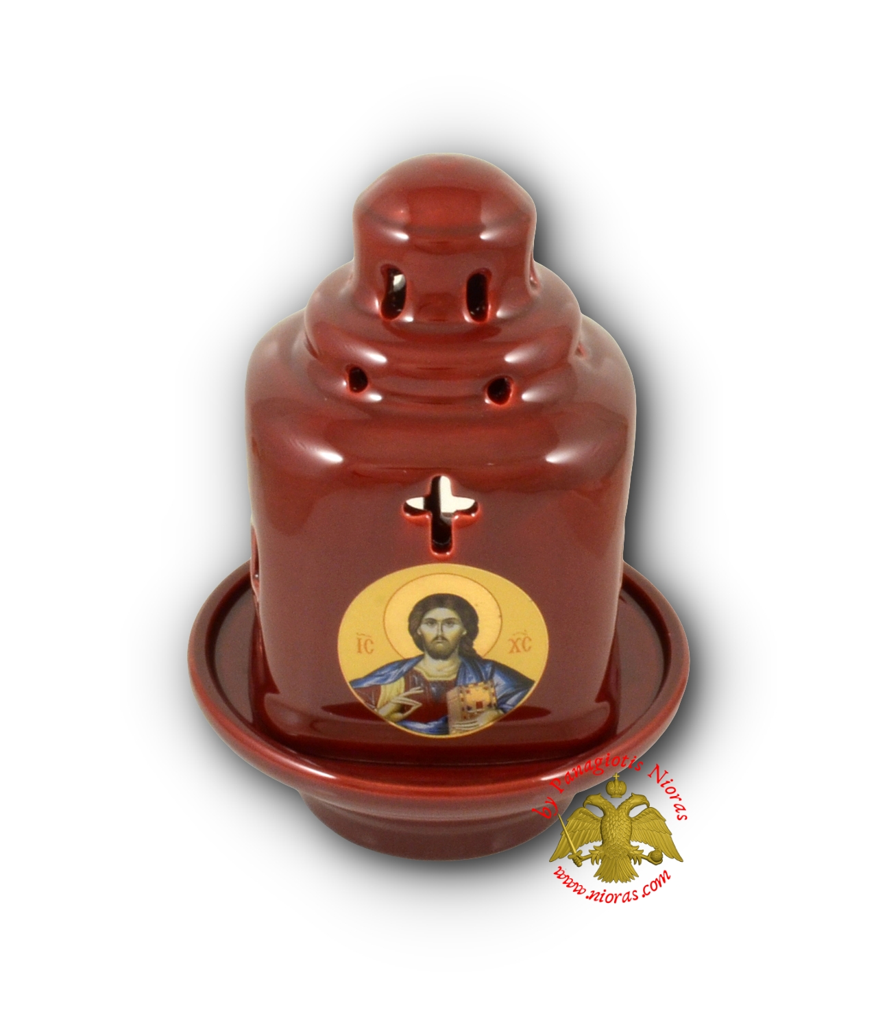 Ceramic Oil Candle Orthodox Church Byzantine Burqundy 12x18cm