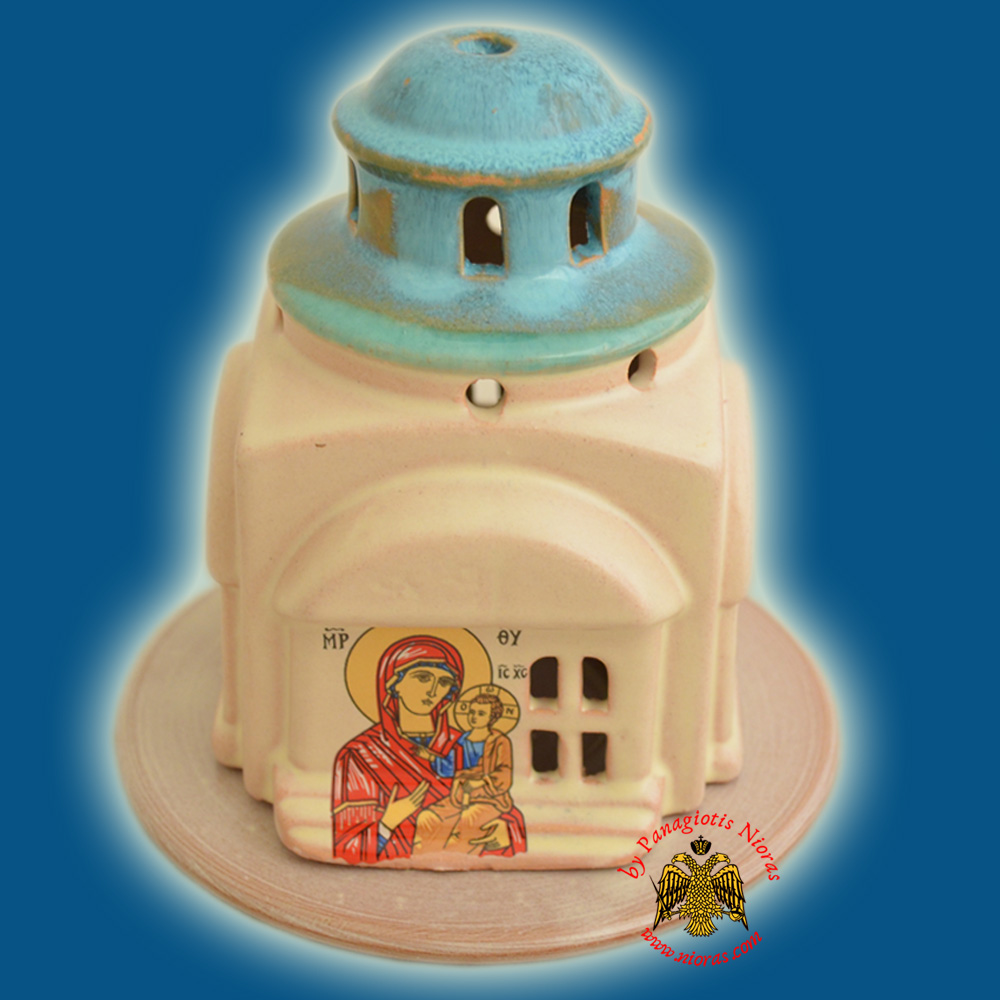 Ceramic Oil Candle Orthodox Church Style Turquoise