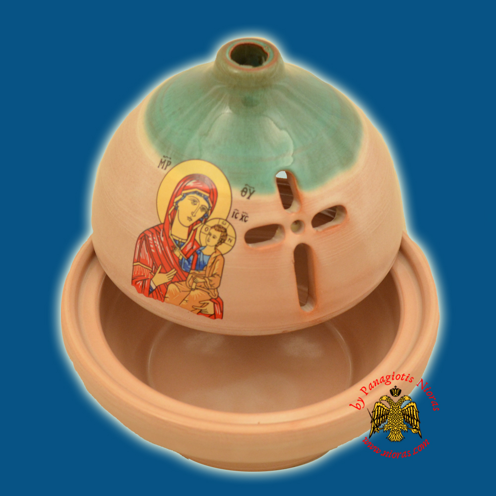 Ceramic Orthodox Theomitor Oil Candle Turquoise