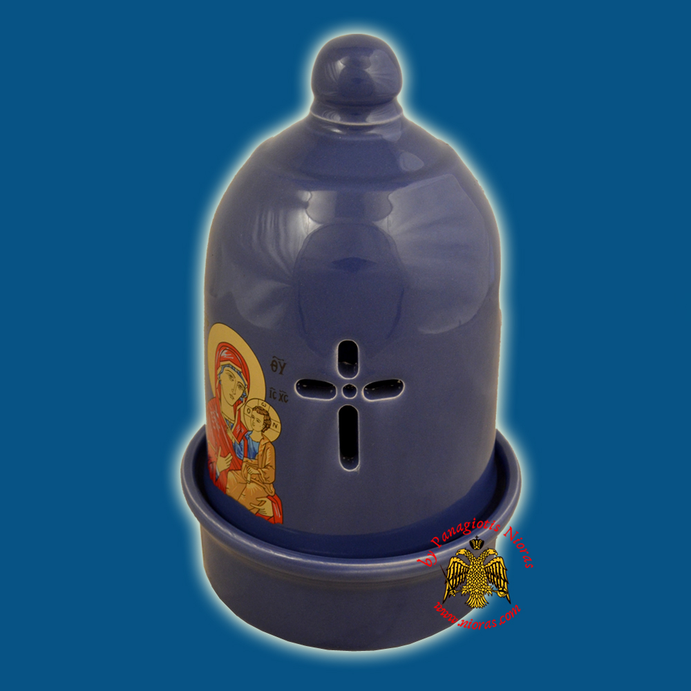Ceramic Orthodox Traditional Dome Oil Candle Blue