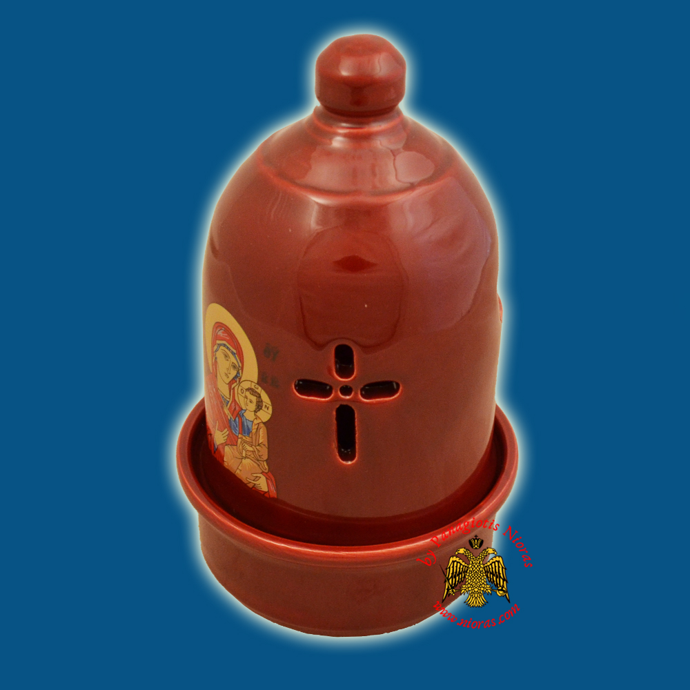 Ceramic Orthodox Traditional Dome Oil Candle Burqundy