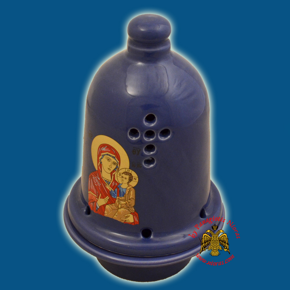 Ceramic Orthodox Traditional Bell Dome Oil Candle Blue