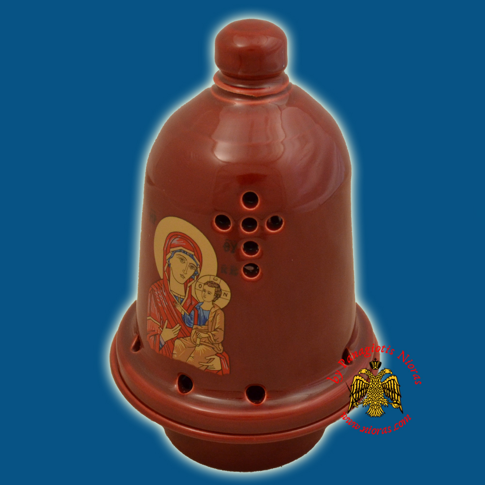 Ceramic Orthodox Traditional Bell Dome Oil Candle Burqundy