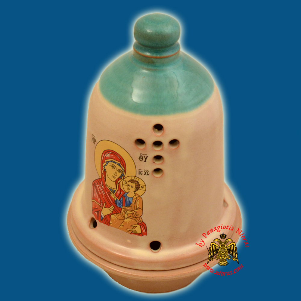 Ceramic Orthodox Traditional Bell Dome Oil Candle Turquoise